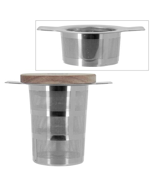 Infuseur à thé rétractable avec couvercle Luke gris/marron - 9.8x7x8.2 cm