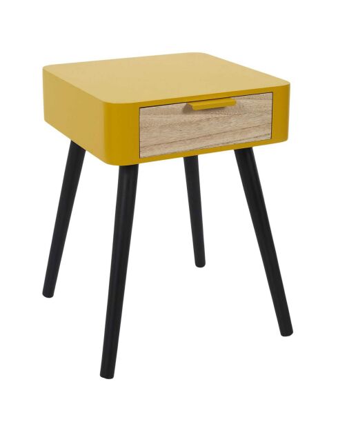 Chevet 1 tiroir en bois jaune moutarde/noir - 35x48x40 cm