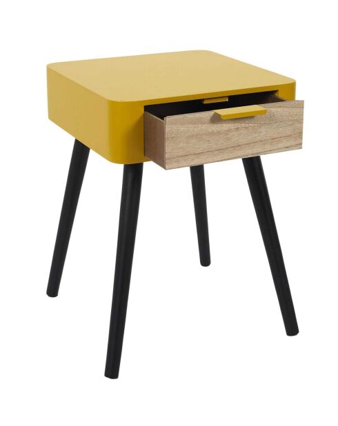 Chevet 1 tiroir en bois jaune moutarde/noir - 35x48x40 cm