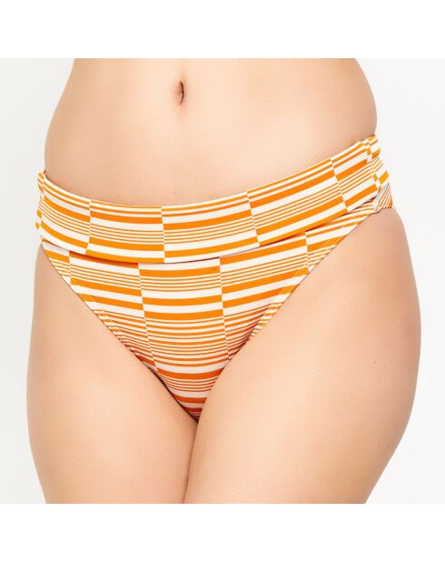 Bas de maillot de bain Lorea à rayures orange abricot/blanc