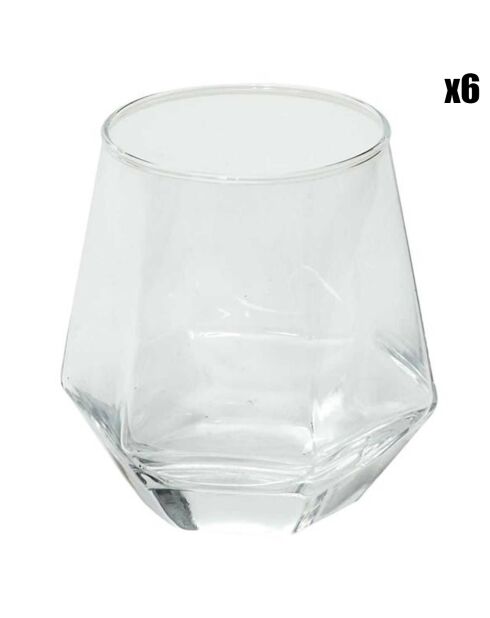 6 Verres forme diamant transparents - 30 cl