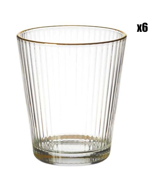 6 Verres striés liseret gold dorés - 35 cl
