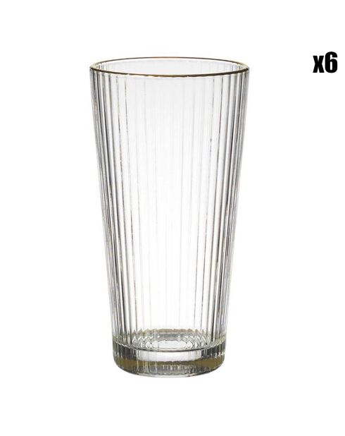 6 Verres striés liseret gold dorés - 40 cl