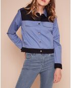 Veste en jean Disco-D bandes satinées contrastantes bleu/bleu foncé
