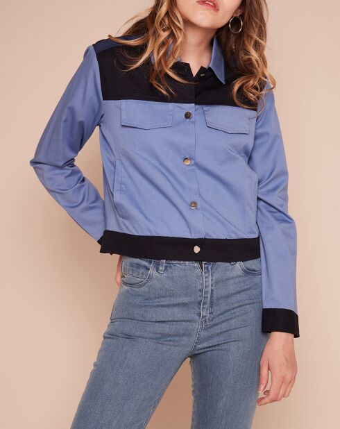 Veste en jean Disco-D bandes satinées contrastantes bleu/bleu foncé