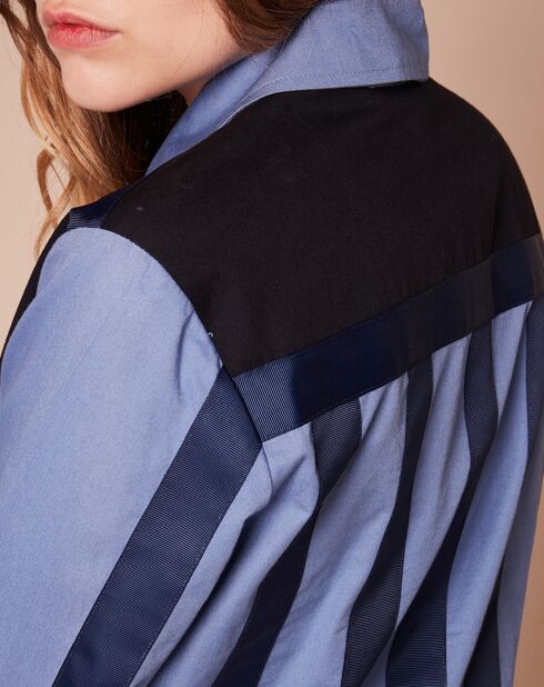 Veste en jean Disco-D bandes satinées contrastantes bleu/bleu foncé