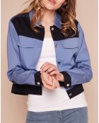 Veste en jean Disco-D bandes satinées contrastantes bleu/bleu foncé