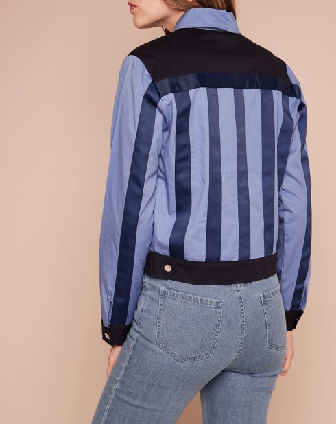 Disco-D spijkerjack met contrasterende blauw/donkerblauwe satijnen banden