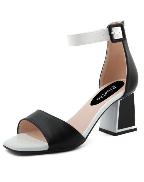 Mina zwart/witte sandalen - Hak 7 cm