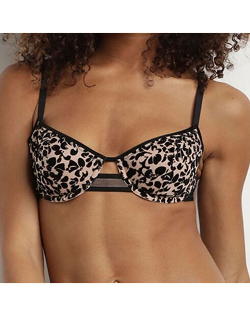 Soutien-gorge corbeille en tulle en velours Chic Line noir pétale