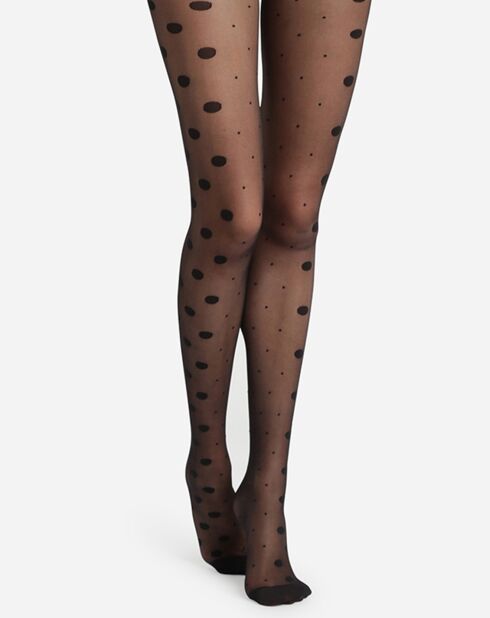 Collant en voile transparent à pois multiples 18 deniers Style noir