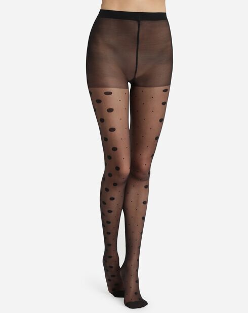 Collant en voile transparent à pois multiples 18 deniers Style noir