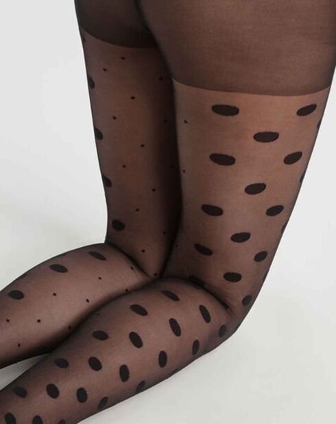 Collant en voile transparent à pois multiples 18 deniers Style noir