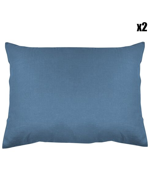 2 Taies d'oreiller 100% Lin lavé denim