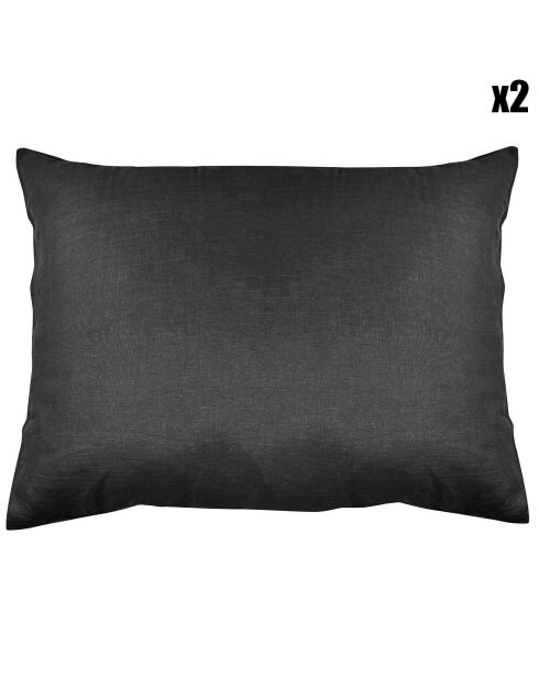 2 Taies d'oreiller 100% Lin lavé anthracite