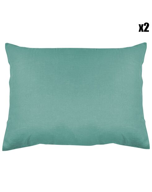2 Taies d'oreiller 100% Lin lavé celadon