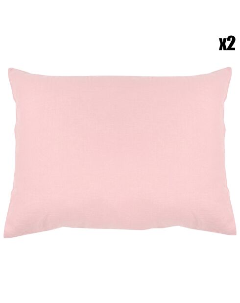 2 Taies d'oreiller 100% Lin lavé roses