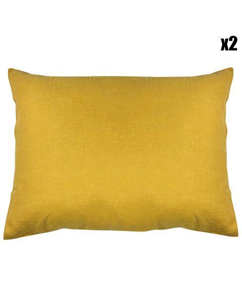 2 Taies d'oreiller 100% Lin lavé safran