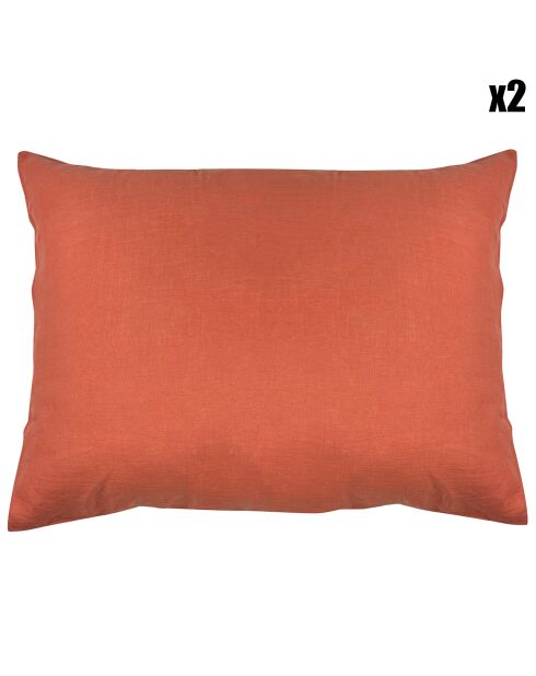 2 Taies d'oreiller 100% Lin lavé terracota