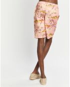 Short 100% Coton Bio Garment Dyed imprimé rose