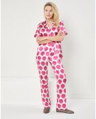 Pyjama satiné Olivia imprimé framboise/blanc