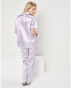 Pyjama satiné imprimé rayures violet/blanc