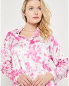 Pyjama satiné Mathilde Tie & Dye rose/blanc