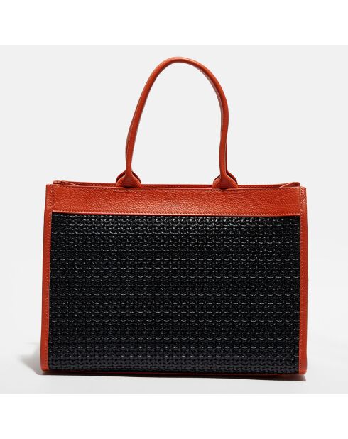 Tragetasche Nina aus Leder, 37 x 27 x 12 cm, Schwarz/Orange