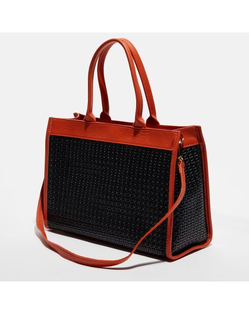 Tragetasche Nina aus Leder, 37 x 27 x 12 cm, Schwarz/Orange