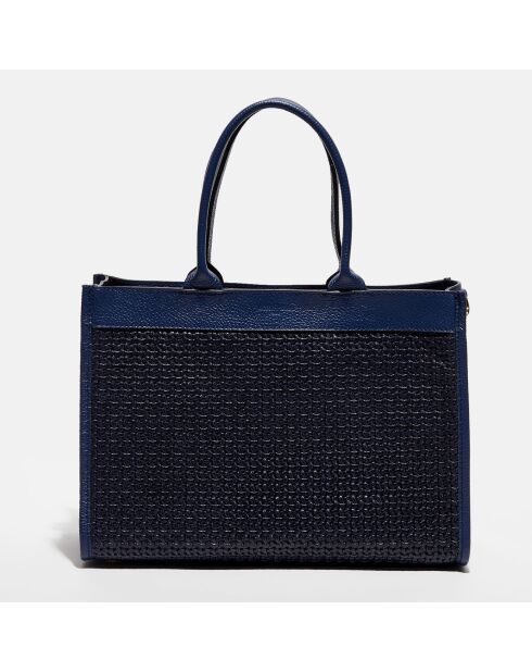 Lederen handtas Nina zwart/marineblauw - 37x27x12 cm