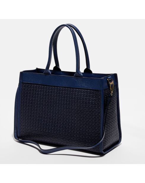 Lederen handtas Nina zwart/marineblauw - 37x27x12 cm