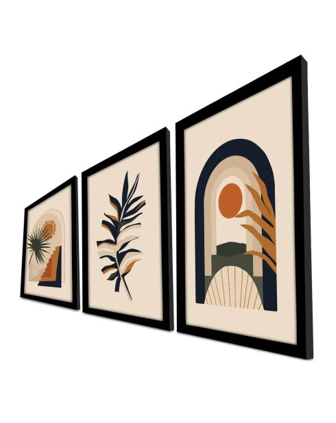 3 Peintures avec cadre décoratif multicolores - 38x53 cm