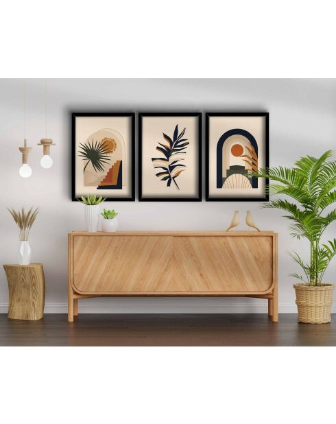 3 Peintures avec cadre décoratif multicolores - 38x53 cm