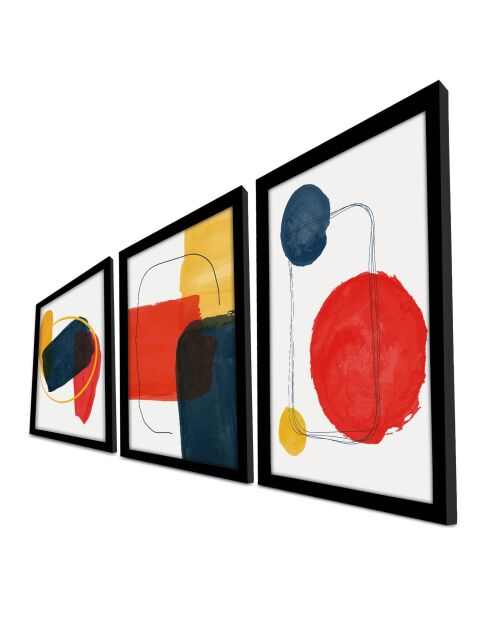 Peinture décorative  avec cadre  rouge/moutarde/bleu marine/blanc - 38x53 cm