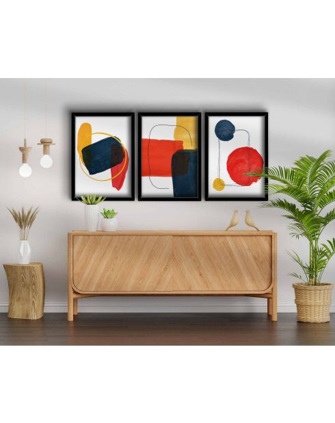 Peinture décorative  avec cadre  rouge/moutarde/bleu marine/blanc - 38x53 cm