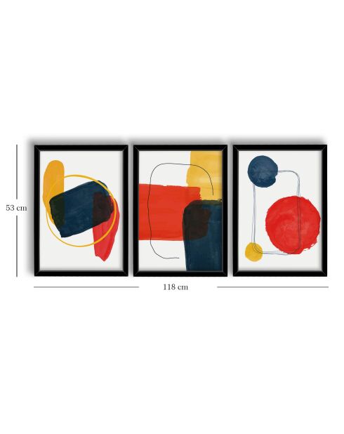 Peinture décorative  avec cadre  rouge/moutarde/bleu marine/blanc - 38x53 cm