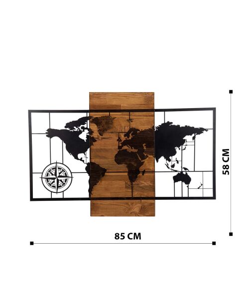 Accessoire mural en bois décoratif noyer/noir - 85x58 cm