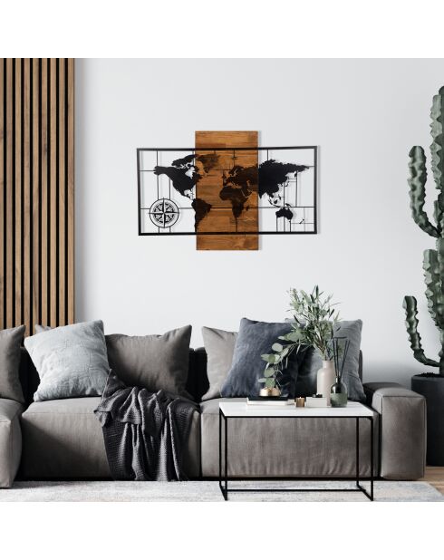 Accessoire mural en bois décoratif noyer/noir - 85x58 cm