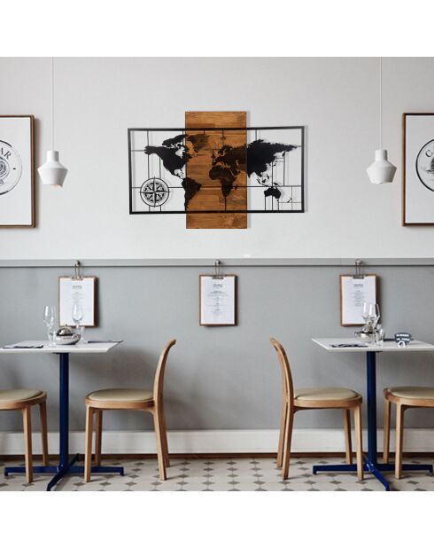 Accessoire mural en bois décoratif noyer/noir - 85x58 cm