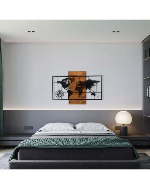 Accessoire mural en bois décoratif noyer/noir - 85x58 cm