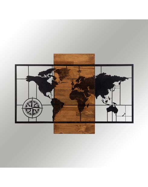 Accessoire mural en bois décoratif noyer/noir - 85x58 cm