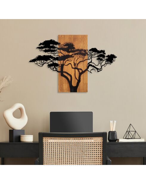 Accessoire mural décoratif en bois noyer/noir - 90x58 cm