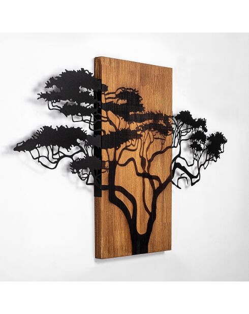 Accessoire mural décoratif en bois noyer/noir - 90x58 cm