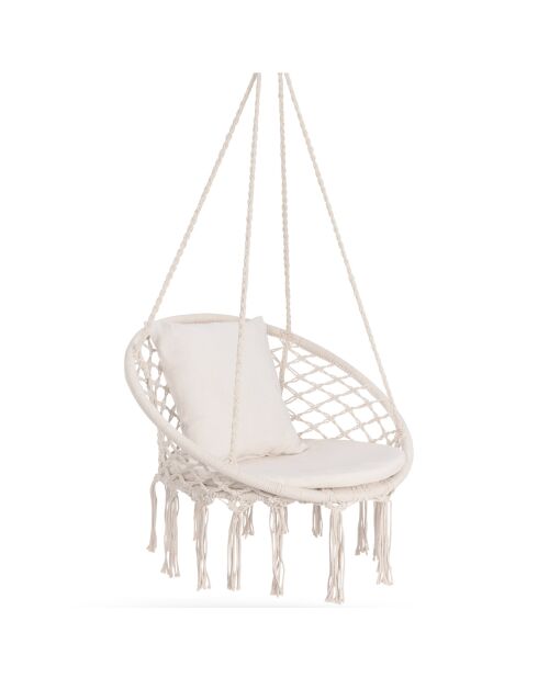 Hamac macramé avec Coussins beige  - 60x50x120 cm
