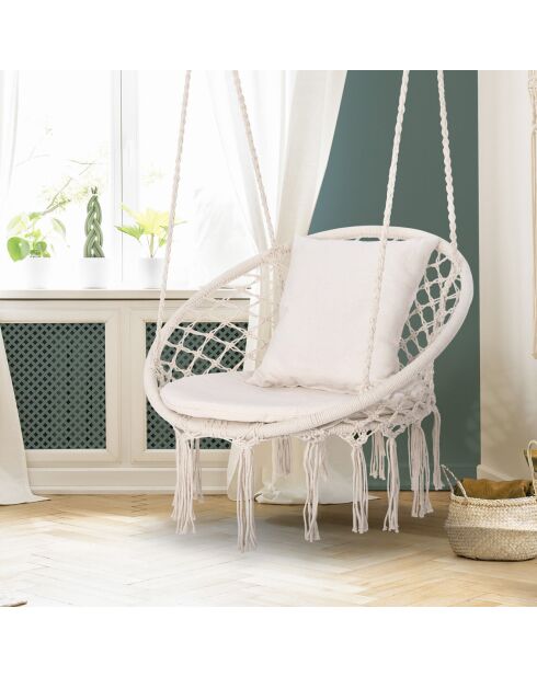 Hamac macramé avec Coussins beige  - 60x50x120 cm