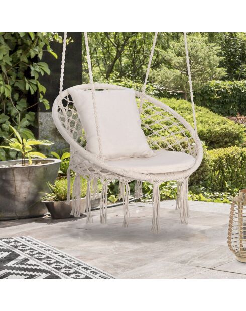 Hamac macramé avec Coussins beige  - 60x50x120 cm