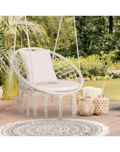 Hamac macramé avec Coussins beige  - 60x50x120 cm