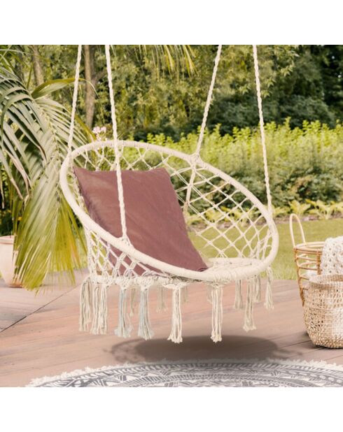 Hamac macramé avec Coussins beige  - 60x50x120 cm