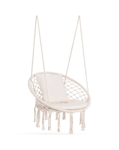Hamac macramé avec Coussins beige  - 60x50x120 cm