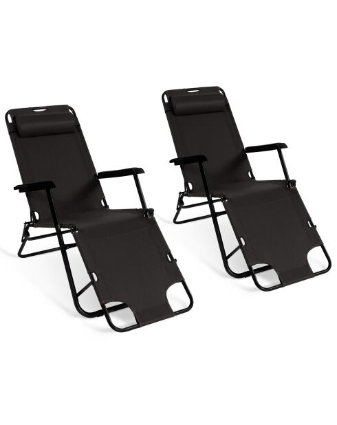 2 Transats relax noirs - 178x61x33 cm